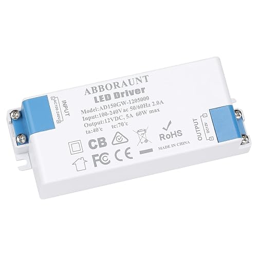 Fuente de alimentación del controlador LED 12V 60W Controladores LED Transformador 100-240V AC a 12V DC Salida de bajo voltaje para tiras de luces,