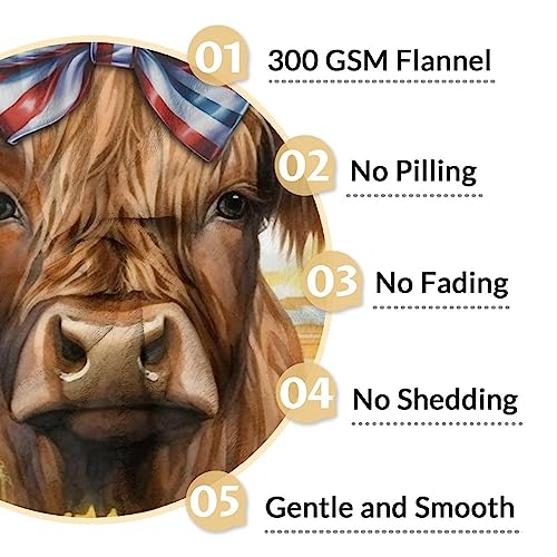 Mercuryelf Custom Highland Cow Throw Blanket - Soft, Fuzzy & Warm - 50x60 Inches Flannel Blankets for Living Room, Sofa - Colorful Rustic Throws Gift for Teens