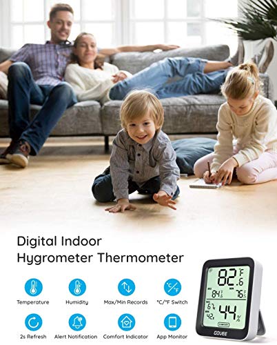 Govee Hygrometer Thermometer, Bluetooth Humidity Meter with APP Alerts and Data Storage, Room Thermometer with Large LCD Display, Max Min Records, Temperature and Humidity Sensor for Room Greenhouse Garage Wine Cellar
