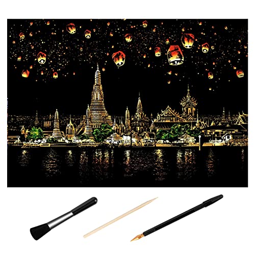 H HOMEWINS Noël Cadeau Image à Gratter 400×285MM Tableaux à Gratter Dessins à Gratter Arc-en-Ciel Scratch Art - Loisirs Créatifs pour Enfants (Chiang Mai) Cover