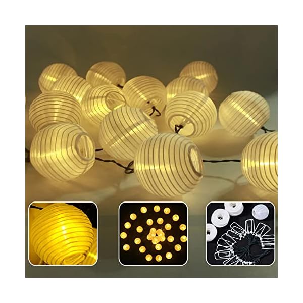 LED Lichterketten Lampions Außen Wetterfest, 10M 50 Leds Lampions Lichterkette mit Netzstecker Memoryfunktion Timer, 8 Modi Lampions Außen für Innen Garten, Hochzeit, Balkon Warmweiß – Bild 3