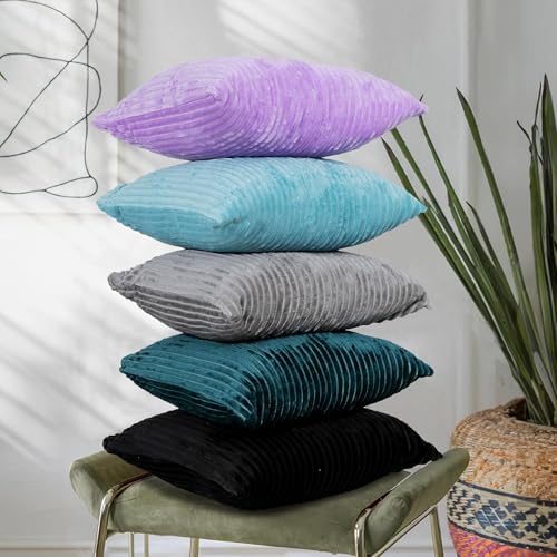 Image of RD TREND Cushion Cover Set of 5, Decorative Sofa Living Room Home Square Cushion Covers 16 Inch x 16 Inch, Aesthetic Corduroy Striped Double Sided (Multicolor-1, Pack of 5)