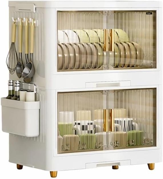 Kitchen Pantry Countertop Cabinet with Cutlery Holder, Multifunctional Dish Rack for Kitchen Counter, Suitable Countertop Dish Storage Rack for Bottles, Bowls(Beige,Large)