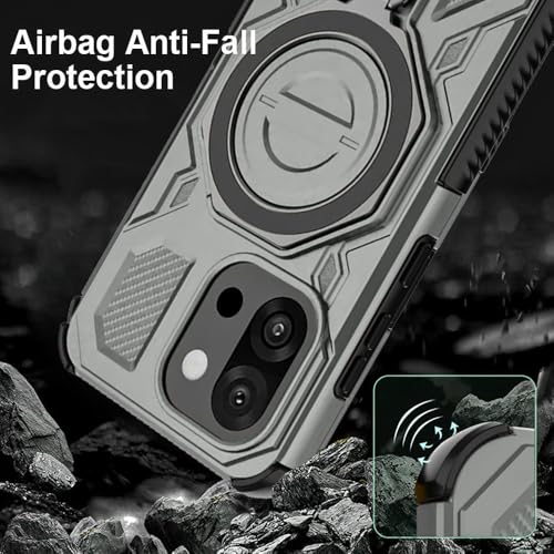 Image of KARWAN Tough Shockproof Armor Back Case Cover Compatible with Oneplus 13T with 360 Degree Rotation Magnetic Attraction Ring, Holder Heavy Duty Cover with MagEaze Wireless Charging (Grey)