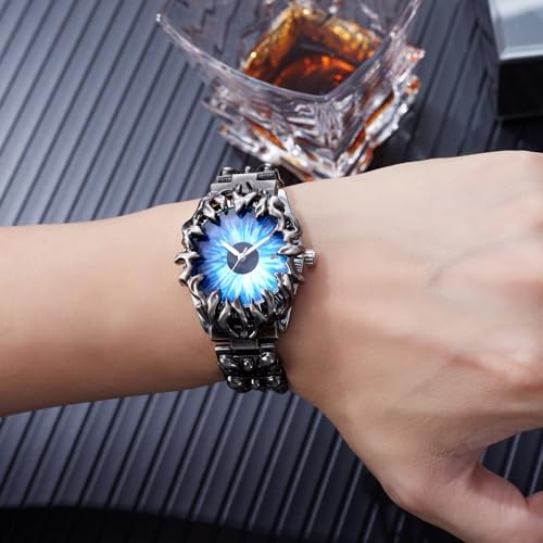 Image of CARLIEN Gothic Claw Watch for Men - Unique Stainless Steel Wristwatch, Luminous Hands, Waterproof Quartz Movement, Futuristic Melting Style, Cool Red & Green Color Options