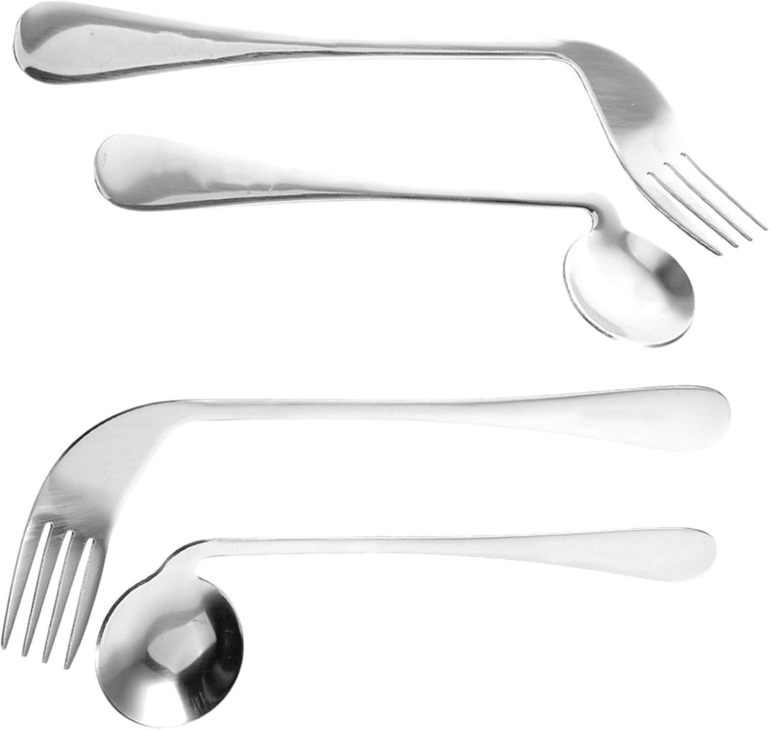 DOITOOL Adaptive Eating Utensils Set Curved Spoon and Fork Angled Tableware for Self-Feeding Easy Grip Handle for Elderly Disabled and Patients 4 Pcs