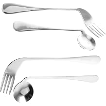 DOITOOL Adaptive Eating Utensils Set Curved Spoon and Fork Angled Tableware for Self-Feeding Easy Grip Handle for Elderly Disabled and Patients 4 Pcs