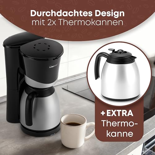 Clatronic® Kaffeemaschine mit Thermokanne | inkl. 2 Thermokannen je 1 Liter | Kaffeeautomat für 8-10 Tassen Filterkaffee | Tropfstopp & Auto-Abschaltung | Filtereinsatz herausnehmbar | KA 3328 schwarz – Bild 3