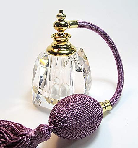 Genuine Crystal Perfume Refillable Empty Atomizer Bottle With Bulb And Tassel Sprayer Attachment. (Purple (Lavender) bulb and tassel color)