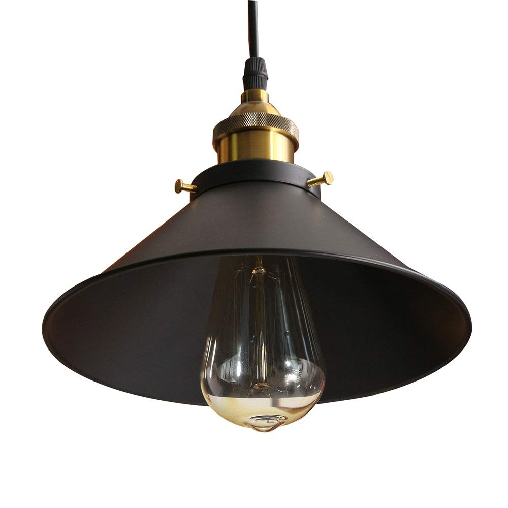 Lampe suspendue fer forgé noir luminaire rétro nordique E27 intérieur D22cm