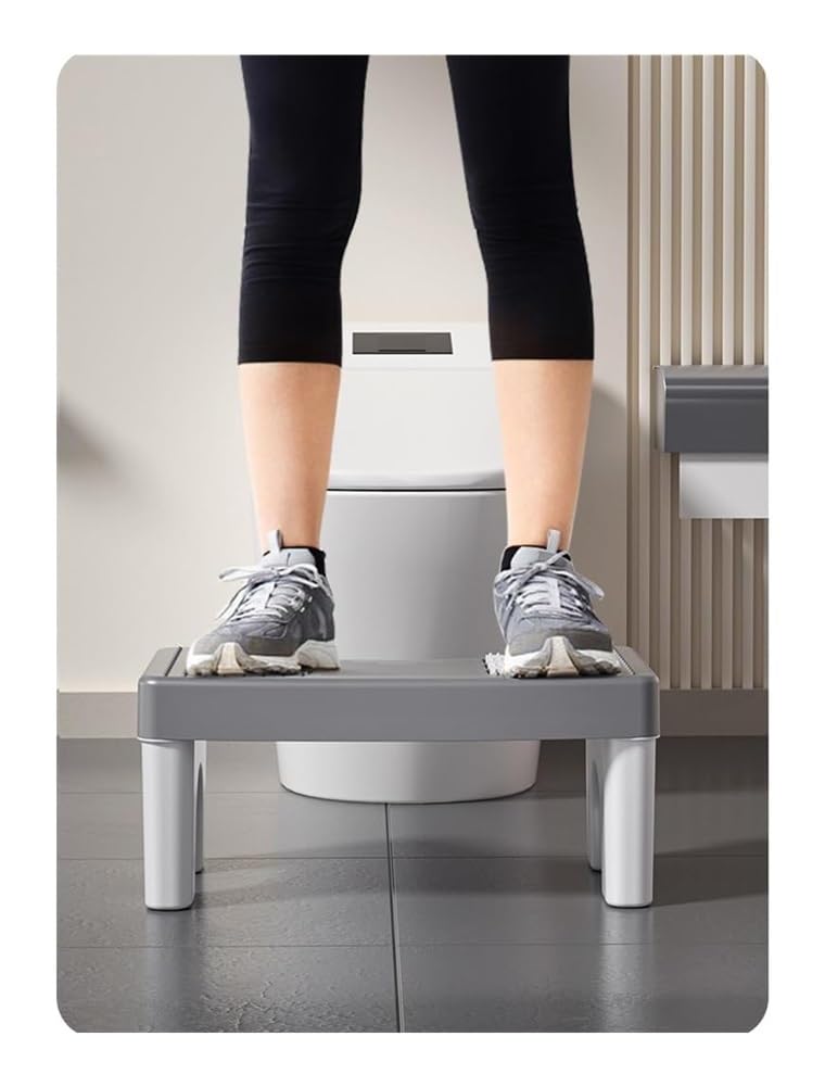 Taboret toaletowy do kucania, taboret łazienkowy, składany z wałkiem masującym, ergonomiczny podnóżek dla dorosłych, stopień, pomoc w nauce korzystania nocnika(Grey)