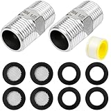 qingmeng 2 Stück Doppelnippel 1/2 Zoll (Ø 20mm), Edelstahl Duschschlauch Verlängerung Duschschlauch Verbinder 1/2 Zoll mit 4 Filter Element 4 Dichtungen 1 Dichtungsband für Rohre Ventile