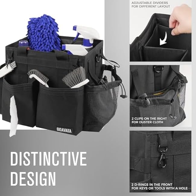 Small Compact Cleaning Caddy Tool Organizer Bag Black for Housekeepers