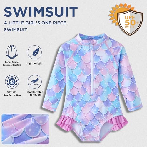 Image of UMELOK Baby Girls One Piece Swimsuit Infant Bathing Suit Long Sleeve Rash Guard Swimwear with UPF 50+ Sun Protection