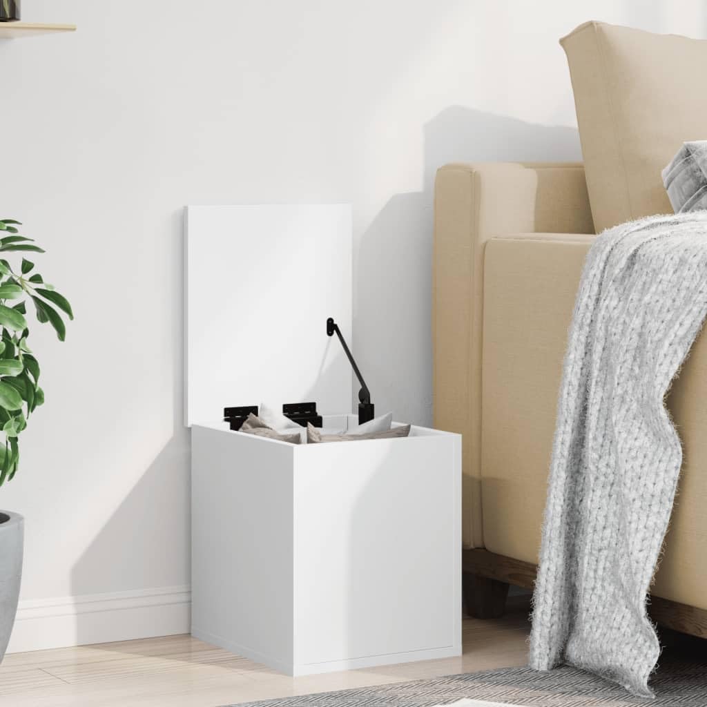 Homgoday Mobili Contenitore Portaoggetti Bianco 30x35x35 cm in Truciolato, Cassapanche e Bauli per Esterni, Contenitore da Giardino, Porta Attrezzi da Giardino, Pouf da Esterno