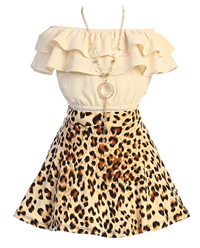 Image of Cold Shoulder Crop Top Ruffle Layered Top Flower Girl Skirt Sets for Girl