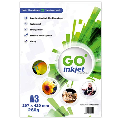 20 feuilles A3 260 g/m² Papier photo brillant Plus Extra 1 feuille 42,0 x 29,7cm: Blanc Brillant et imperméable, papier photo, compatible avec jet d'encre et imprimantes photo par GO Inkjet Cover