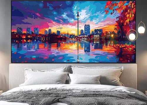 Broderie complet 5d square diamant painting adulte grand format 120 x 50 cm ville