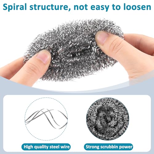 Image of Reallnaive 200 Pcs Stainless Steel Wool Scrubber Bulk Steel Wool Sponges Pack Metal Dishwashing Wire Scouring Pads Heavy Duty Clean Dish Pot Pan and Oven for Cleaning Kitchen Bathrooms and More