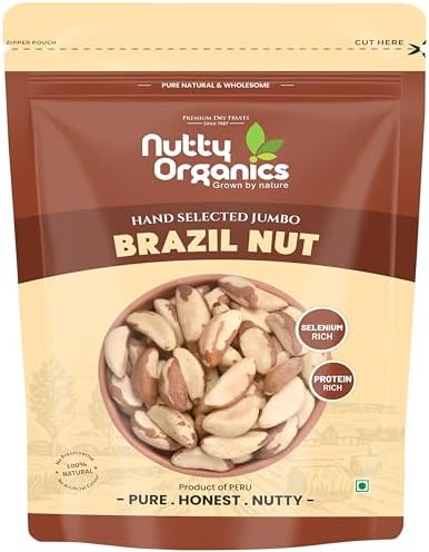 NUTTY ORGANICS Brazil Nuts - 250G (Grade A ++ Nuts, Premium Jumbo Size) - Richest Natural Source Of Selenium