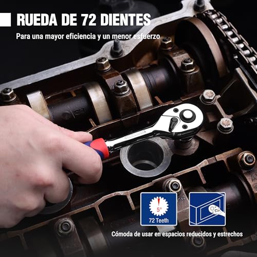 Miniatura 6 de Workpro 14-Piezas Juego De Llaves De Vasos Hexagonales 4-13 Mm , Acero Cr-V Antioxidante, Llave De Trinquete De Liberación Rápida De 1 4 , 72 Dientes Con Barra De Extensión