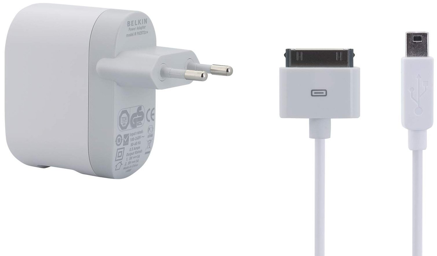 Belkin F8Z597cw03 Chargeur secteur avec double USB pour iPod / iPhone Blanc + Câble iPod