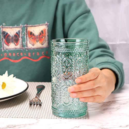 Abrwyy Green Drinking Glasses Set Of 4, Vintage Drinking Glasses, Colored Glassware Drinking, Highball Beverage Glasses Cup, Vintage Glassware Set For Water, Juice, Cocktail, Coffee #TOP4