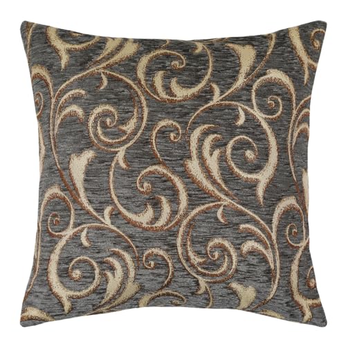 pillowerus Chenille Ivy Floral Style Smokey Gray 18"x18" Pillow Cover Decorative Sham for Home Decor, Office, Farmhouse, Sofa, Couch, Porch, Patio, Window Seat