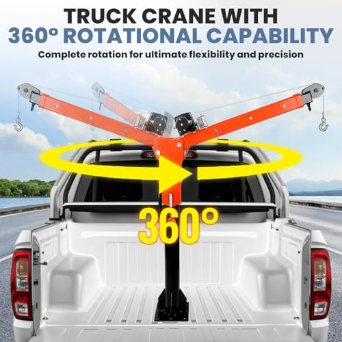 Electric Truck Crane 2200LBS with 5000LB Remote Winch, 360° Swivel Folding Jib, Heavy Duty for Factory and Warehouse Towing