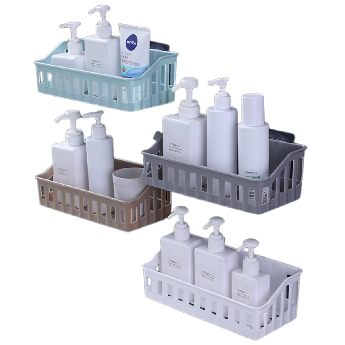 Cntqiang 4 Pieces Shower Caddy Bathroom Shelf Plastic Organizer No Drilling Strong Adhesive Wall Holder for Kitchen Household