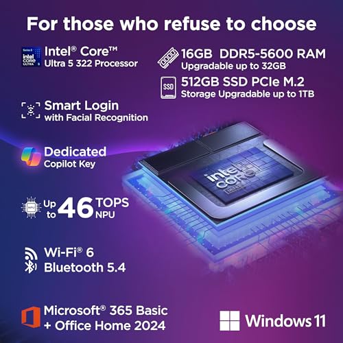 Image of Lenovo IdeaPad Slim 5 Intel Core Ultra 5 322 Next-Gen AI PC (16GB RAM /512GB SSD /14 (35.5cm) /WUXGA OLED /Copilot+ PC /Windows 11 /MSO 365 Basic+Office 2024 /1Yr ADP Free /Grey /1.4Kg), 83S5005LIN