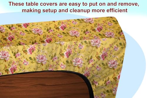 Image of The Furnishing Tree Elastic Cotton Square Dining Table Cover 42x42 in Inches Floral Pink Rose on Yellow Base
