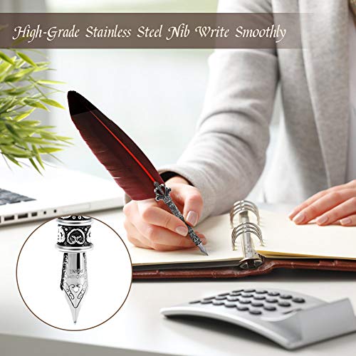 Ejoyous Quill Feather Pen, Hand Made Antique Quill Dip Pen, Feather Calligraphy Writing Pen For Students Officer, Write Smoothly, Executive Gift With Empty Ink Bottle, 6 Pcs Nib For Art And Craft #TOP2