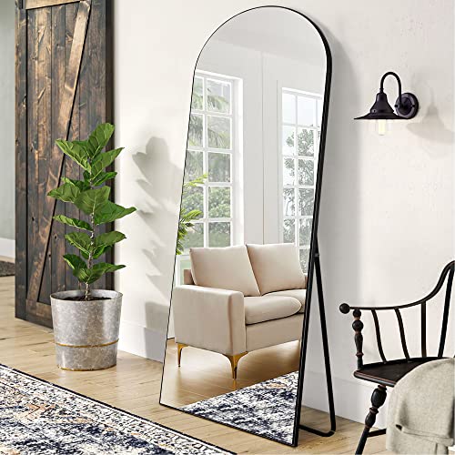 Image of PexFix Arched Full Length Mirror Arched Wall Mirror Floor Mirror with Stand Contemporary Full Length Mirror with Black Wood Frame,60''x20'' (USAM019)