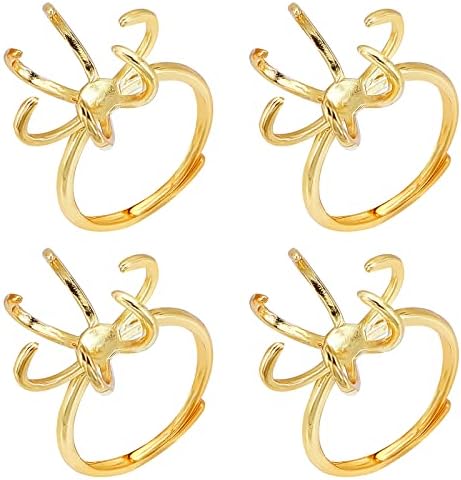 NBEADS 4 Pcs Claw Ring Blank, Adjustable Brass Ring Bases 18mm Finger Ring Components Real 18K Gold Plated Claw Ring Base for DIY Ring Jewelry Making