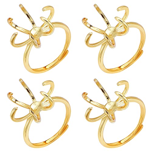 Nbeads 4 Pcs Claw Ring Blank, Adjustable Brass Ring Bases 18Mm Finger Ring Components Real 18K Gold Plated Claw Ring Base For Diy Ring Jewelry Making #TOP2