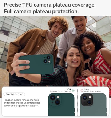 Image of DIZORO Square Microfiber Candy Case Compatible for iPhone 15 Shockproof Slim Back Cover Liquid Silicone Case - Forest Green