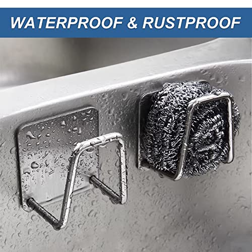 Image of 2Pcs Sponge Holder for Kitchen Sink, Strong Adhesive, Silver Stainless Steel, Rustproof, Waterproof, Holds Up to 8 lbs, Kitchen, Bathroom