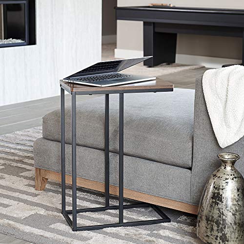 Household Essentials Jamestown C-Shaped for Accessiblity Side End Table Mid Century Walnut Wood Grain and Black Metal by Household Essentials - Used condition - Image 7
