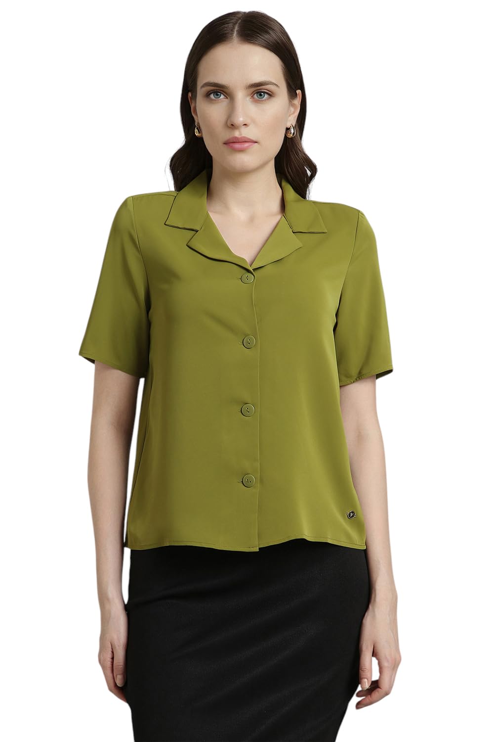 van heusen Women Polyester Regular Fit Solid Half Sleeve Casual Shirt-picture-28