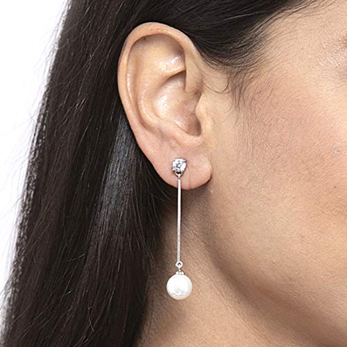 Image of CLARA 925 Sterling Silver Pearl Earrings | Rhodium Plated, Swiss Zirconia, Screw Back | Gift for Women & Girls