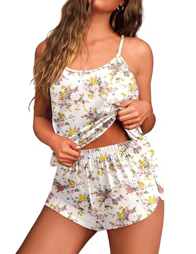 Image of Ekouaer Womens Cami Pajama Sets Soft Shorts Lingerie Set Camisole 2 Piece Cami Shorts Pj Nightwear