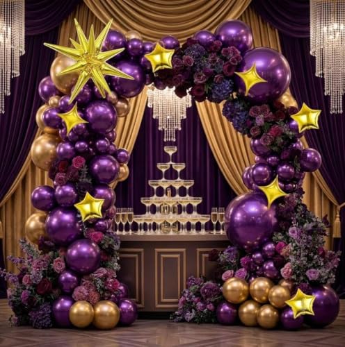 Image of Dark Purple Balloon Arch Double Stuffed Metallic Purple Balloon Garland