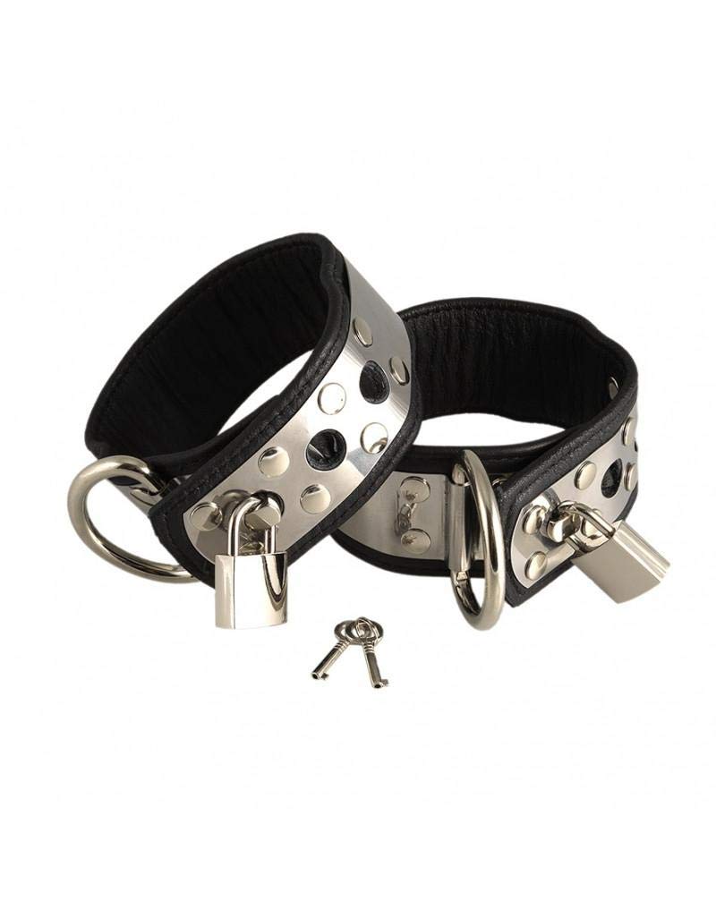 Rimba Bondage Play Menottes de cheville en métal et cuir avec cadenas Noir/Argent One Size