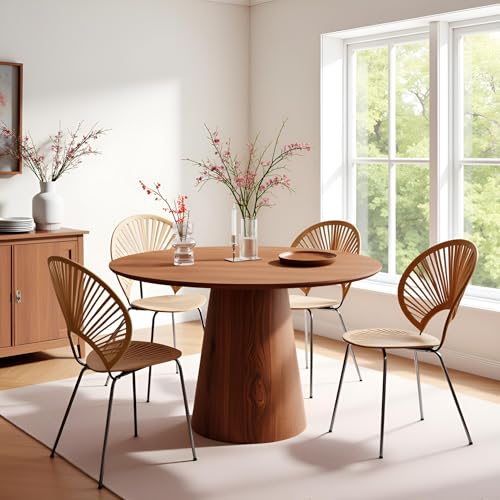 Wood Round Dining Table for 2-5 Rustic Pedestal