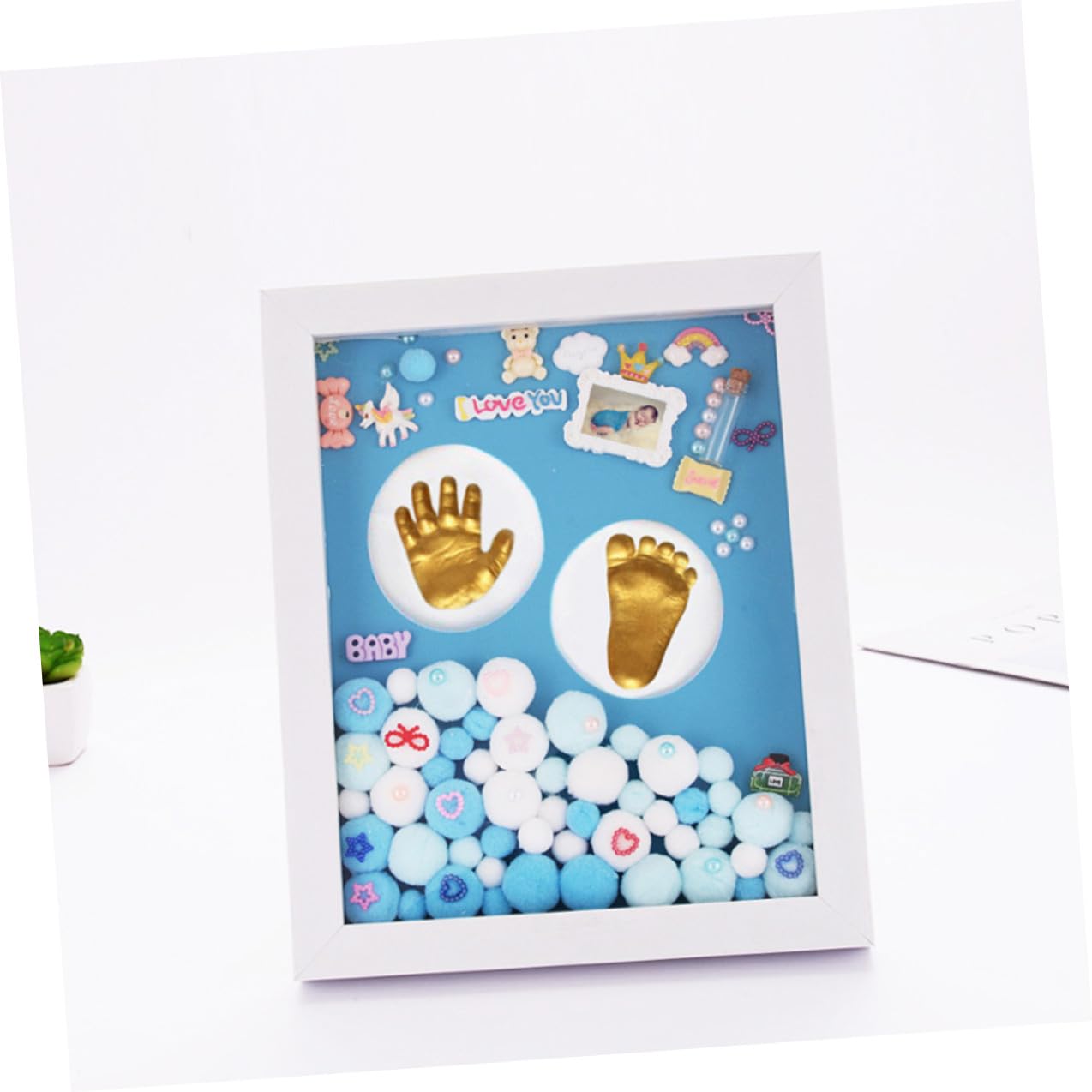 Toddmomy Kit Impronta Mani e Piedi per Ragazzo Ragazza Cornice Acrilica Oro, Set Completo per Regalo Nascita Unisex e Ricordo Battesimo Cornice da Appoggio