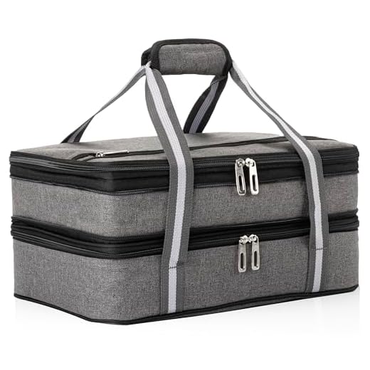 Insulated Expandable Double Casserole Carrier and Lasagna Holder for Picnic Potluck Beach Day Trip Camping Hiking - Hot and Cold Thermal Bag in Gray – Tote can hold 11 x 15 or 9 x 13 baking dish