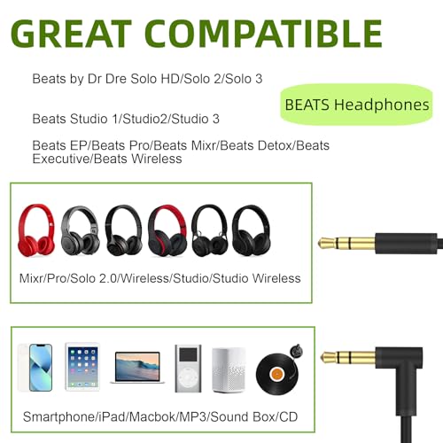Studio3.0 Cable Replacement Coiled Audio Cord Compatible with Beats by Dr.Dre Solo4 Solo3 Solo2 Solo HD Studio2 Studio Pro/Detox Mixr Executive Headphones and Pill Speaker