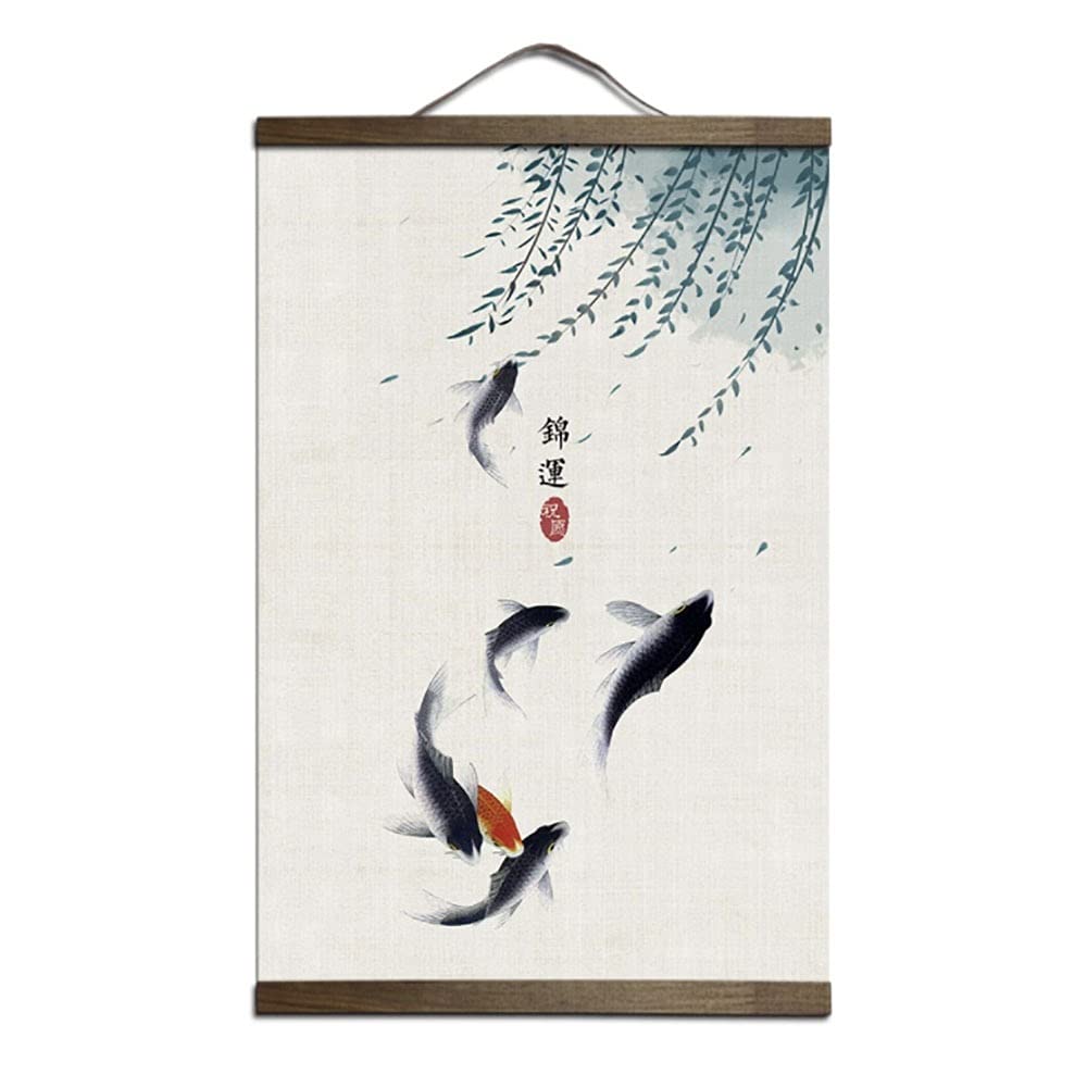 Amazon.co.jp: 掛け軸 鯉 錦 のぼり鯉 昇鯉 風水 魚 タペストリー 鯉の