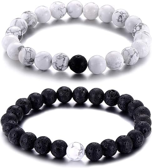 Navjai Fashion long Distance Touch Black and White Natural Beads Couple Friendship Best friend Hand Matching Bracelets for Men & Women Valetine and Friendship day Gift Bracelets for BFF Pack of 2 (B0CSDF1FQH) Amazon Price History, Amazon Price Tracker